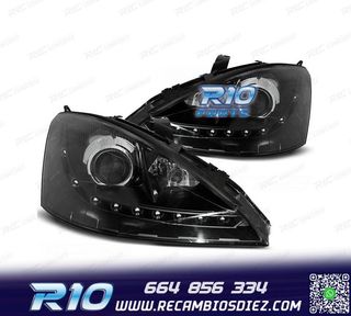 FAROS PARA FORD FOCUS 01-04 LUZ DIURNA LED FONDO NEGRO H7