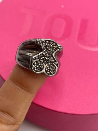 Anillo Tous Oso Negro y Plata