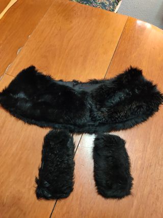 Cuello de piel negro para abrigo y puños