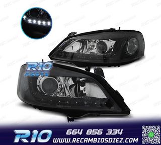 FAROS LUZ DIURNA LED PARA OPEL ASTRA G 97-04 FONDO NEGRO