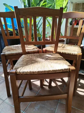 Sillas de madera y mimbre (Set de 3)
