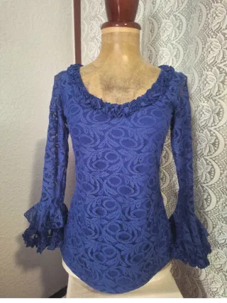 BLUSA FLAMENCA NUEVA BLONDA CON VOLANTES TALLA S