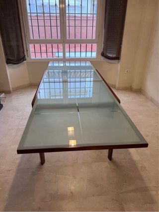 Mesa de comedor extensible madera y cristal