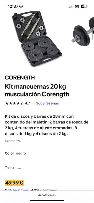 Banco de pesas reclinable Corength y kit de pesas.