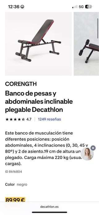 Banco de pesas reclinable Corength y kit de pesas.