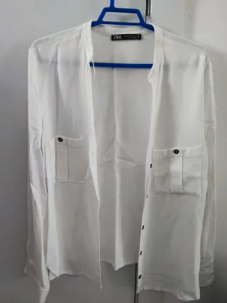 Camisa Zara Blanca Manga Larga Talla M