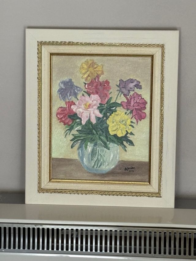 Cuadro Pintado a Mano: Jarrón con Flores