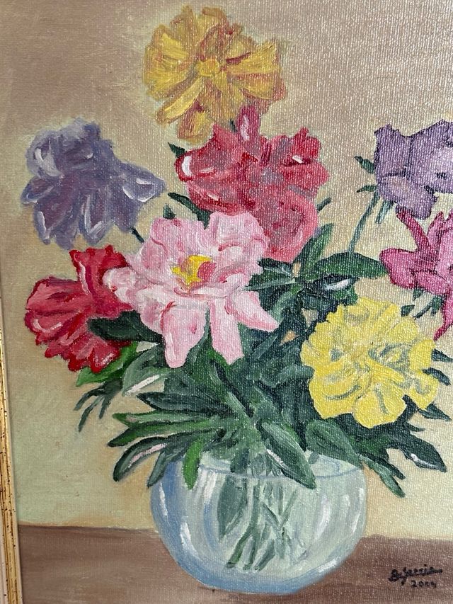 Cuadro Pintado a Mano: Jarrón con Flores