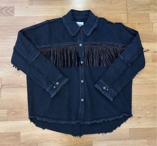 Cazadora Zara Negra con Flecos y Pedrería