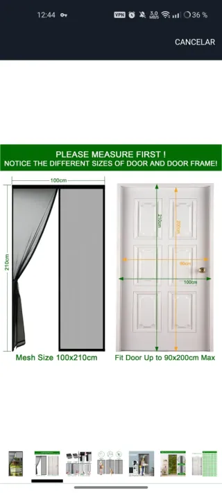 Mosquitera para puerta 100x210 cm