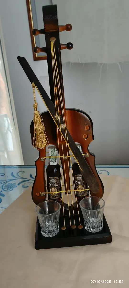 Violino Minibar in Legno con Bicchierini VINTAGE