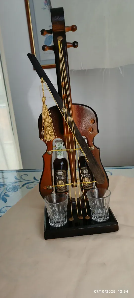 Violino Minibar in Legno con Bicchierini VINTAGE