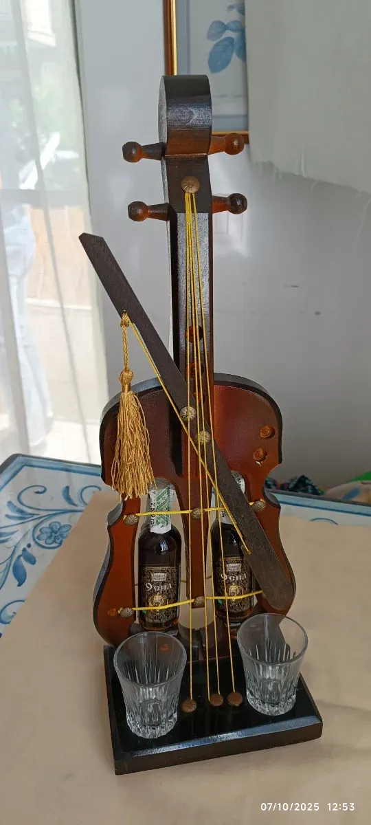 Violino Minibar in Legno con Bicchierini VINTAGE