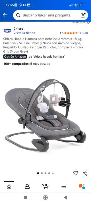 Hamaca Bebé Chicco Hoopla Gris