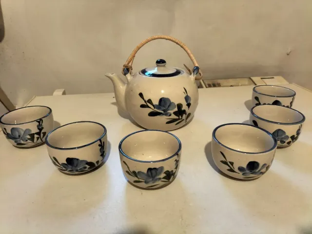 Juego de té chino con asa de bambú