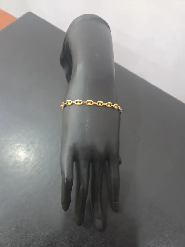 Pulsera Oro 18k Unisex Eslabón Grano Café
