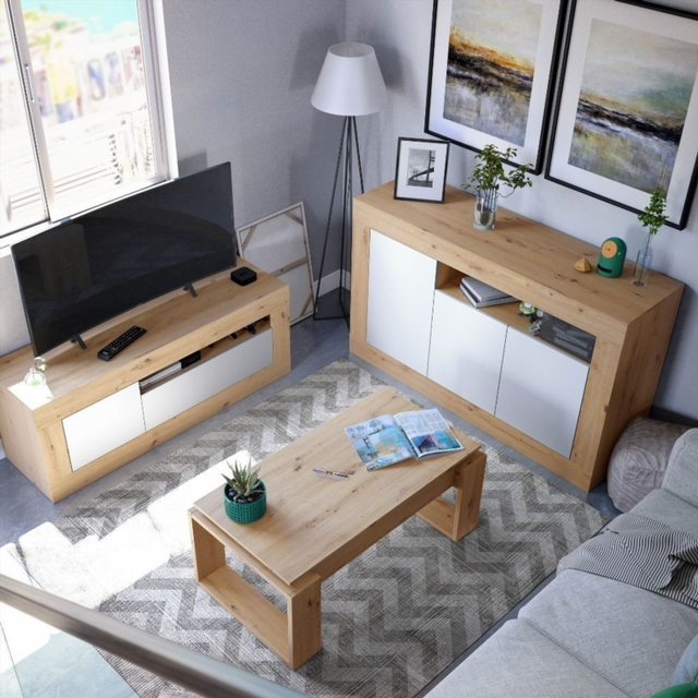 Aparador 3 Puertas 1 Hueco. Roble Nordi/Blanco Ar