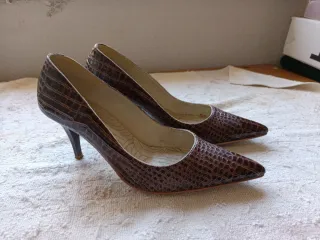 scarpe con tacco alto in pelle di cocco marrone