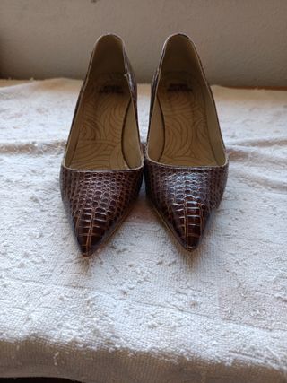 scarpe con tacco alto in pelle di cocco marrone