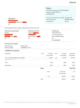 Casio G-Shock GM-2110-D-BER FACTURA EN FOTOS