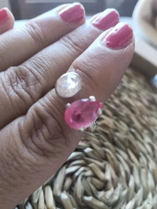 Anillos de plata con piedra topacio rosa y cuarzo