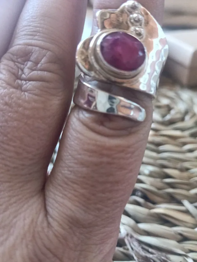Anillo Plata Ajustable Piedra Rubi