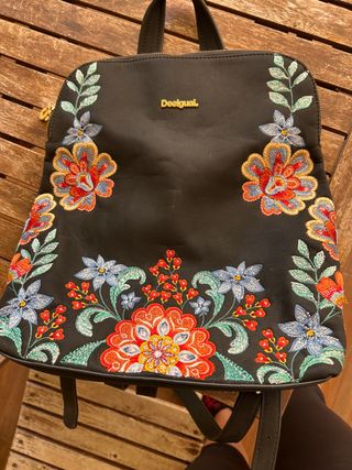 Bolso Desigual bordado flores negro multicolor