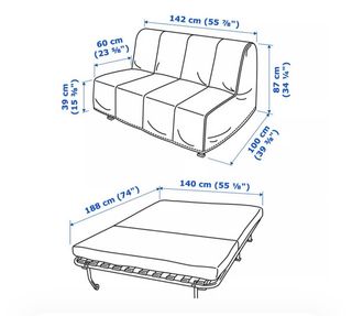 Sofá Cama 2 Plazas IKEA Blanco con colchón 