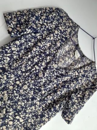 Vestido vintage azul flores manga corta