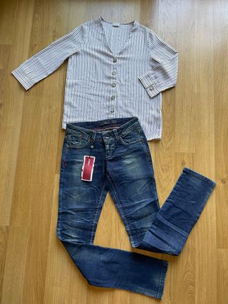 Camisa de rayas marinera cuello pico T.34
