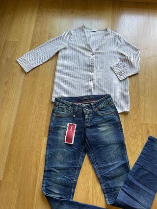 Camisa de rayas marinera cuello pico T.34