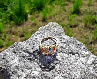 Anillo Chapado Oro Cristales Multicolor