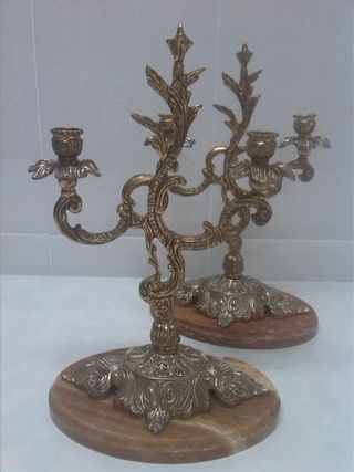 Candelabros de Bronce 2 Brazos Antiguos