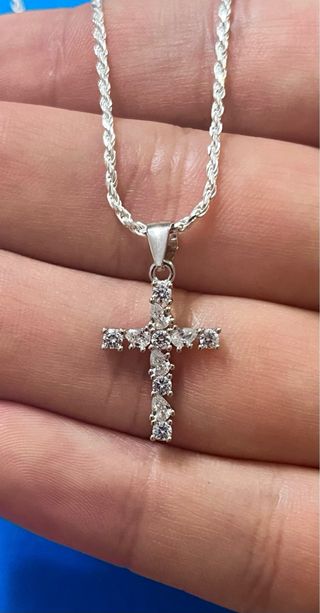 Elegante Collar Cadena Cordon Y Cruz Plata 925