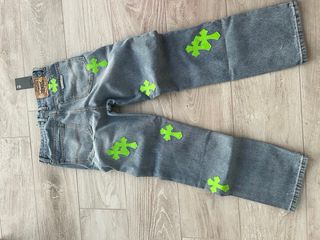 Jeans Chrome Hearts Blu con Croce Verde