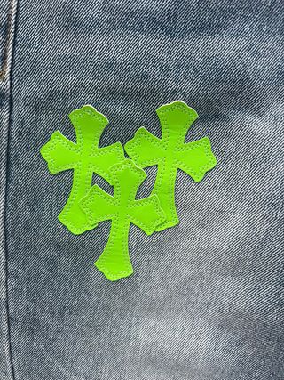Jeans Chrome Hearts Blu con Croce Verde