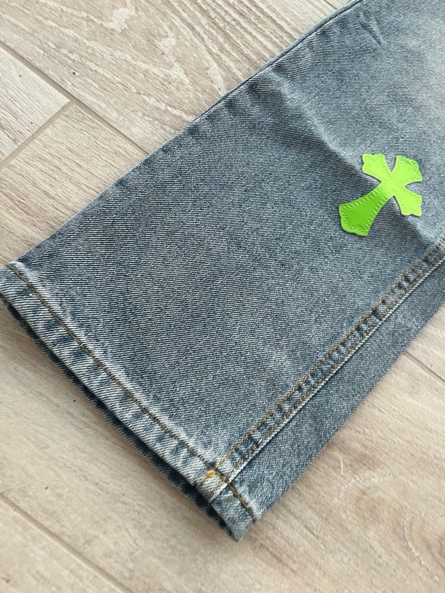 Jeans Chrome Hearts Blu con Croce Verde