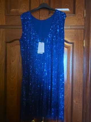 Vestido fiesta flecos y lentejuelas