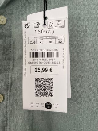 Camisa de lino dehombre marca Sfera Verde Talla XL