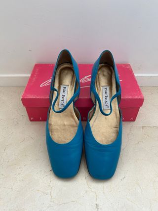 Zapatos Pilar Burgos Turquesa y Dorado