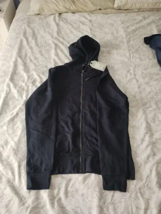 Sudadera con capucha y cremallera azul hombre