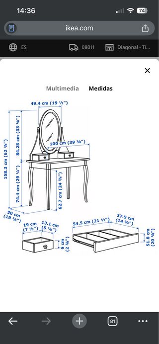 Tocador IKEA HEMNES blanco 100x50cm