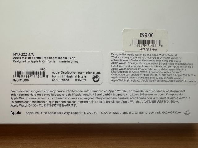 Apple Watch 44 mm. Anello milanese in grafite