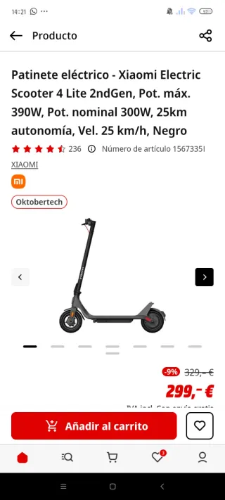 Patinete eléctrico Xiaomi 4lite 2gen