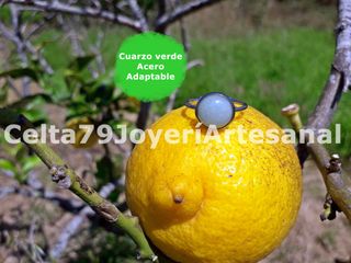 Anillo Cuarzo Verde Acero Ajustable