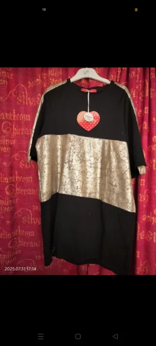 Maglia lunga felpata nera e oro taglia M