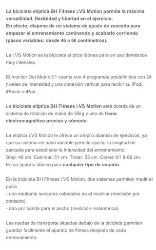 Bicicleta Elíptica BH G885 (nueva cuesta>2.500€)