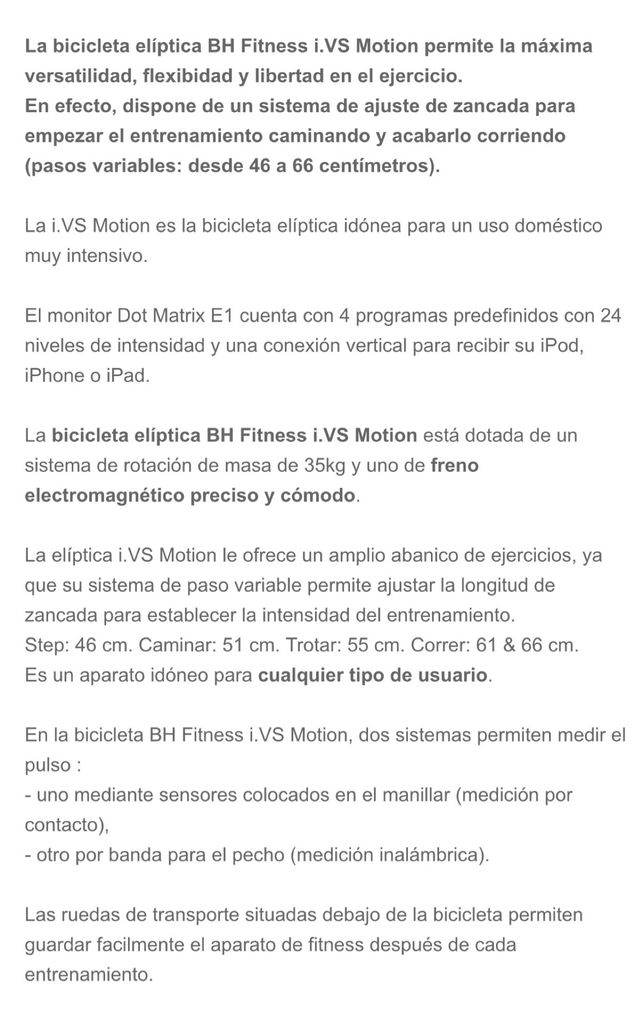 Bicicleta Elíptica BH G885 (nueva cuesta>2.500€)