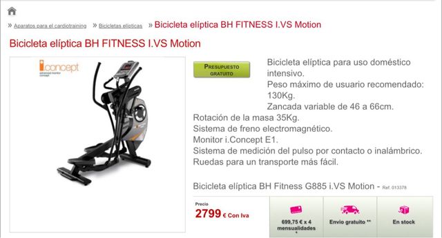 Bicicleta Elíptica BH G885 (nueva cuesta>2.500€)