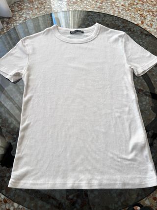 Camiseta Zara Blanca Manga Corta